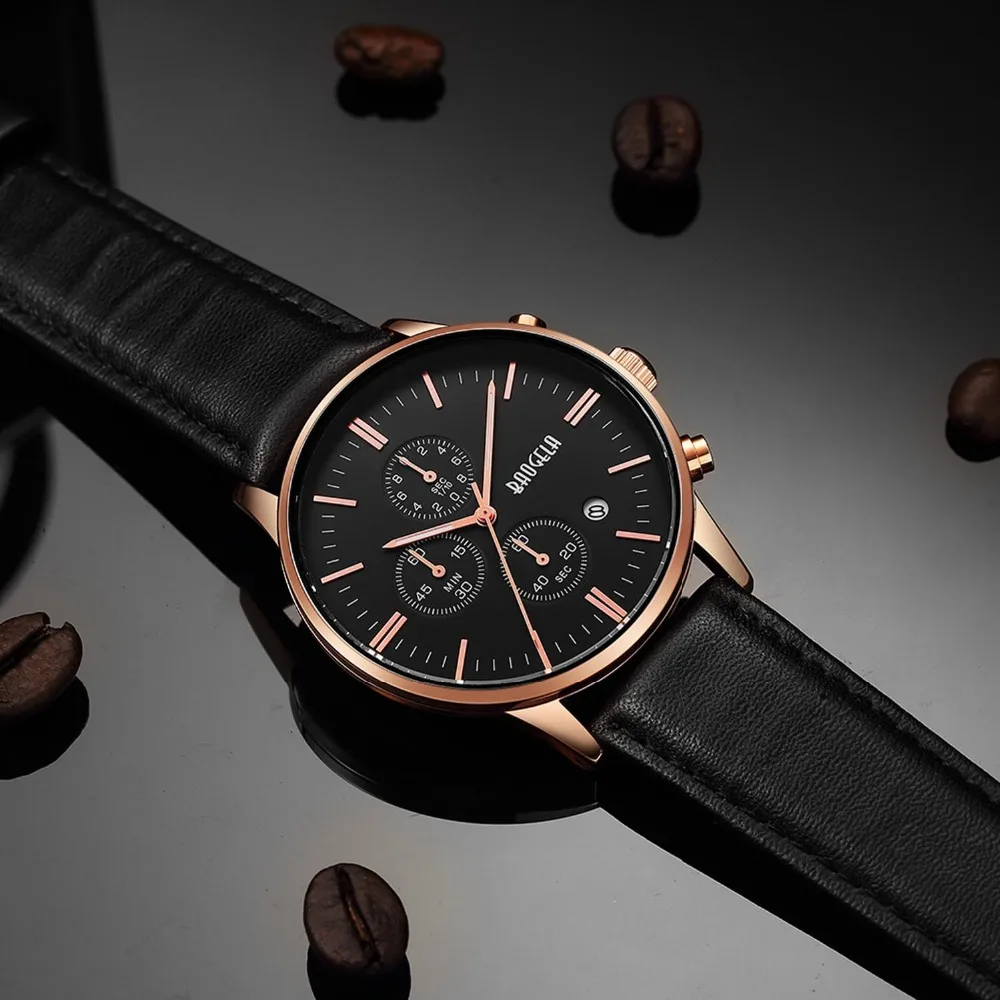 

BAOGELA New Watch Men Fashion Quartz Watch Leather Band Watches Relogio Masculino Sports Male Chronograph Wristwatch