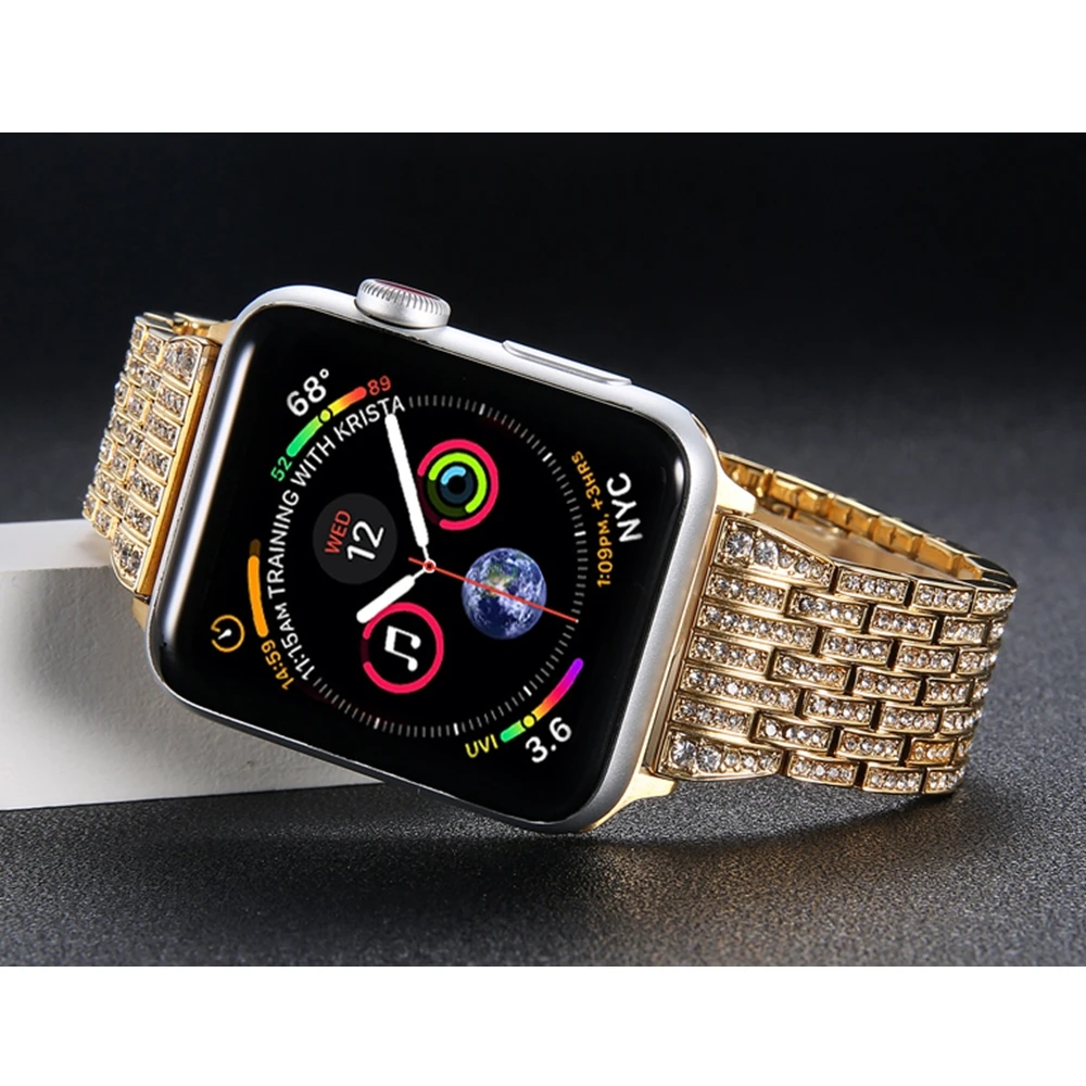 Алмазный ремешок для Apple Watch 5, 4, ремешок 44 мм, 40 мм, Aple watch correa, 42 мм, 38 мм, браслет из нержавеющей стали iwatch 5, 4, 3, 2, 1, ремешок для часов