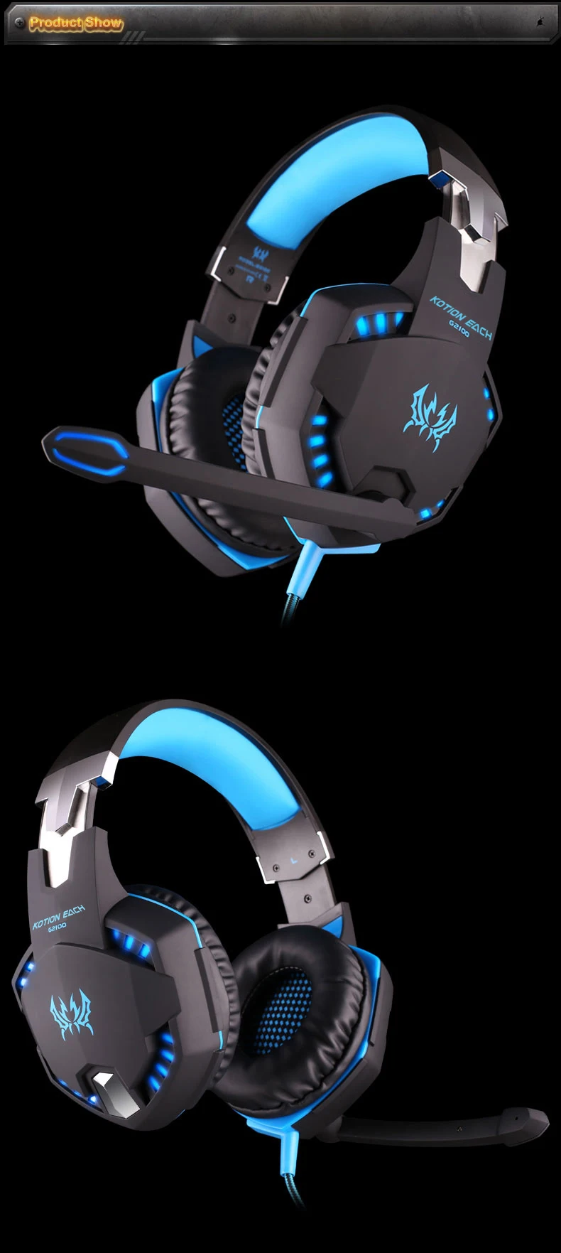 KOTION каждый G2100 Игры наушники вибрации функция профессиональный стерео бас игровая гарнитура с микрофоном светодиодный светильник для PC Gamer