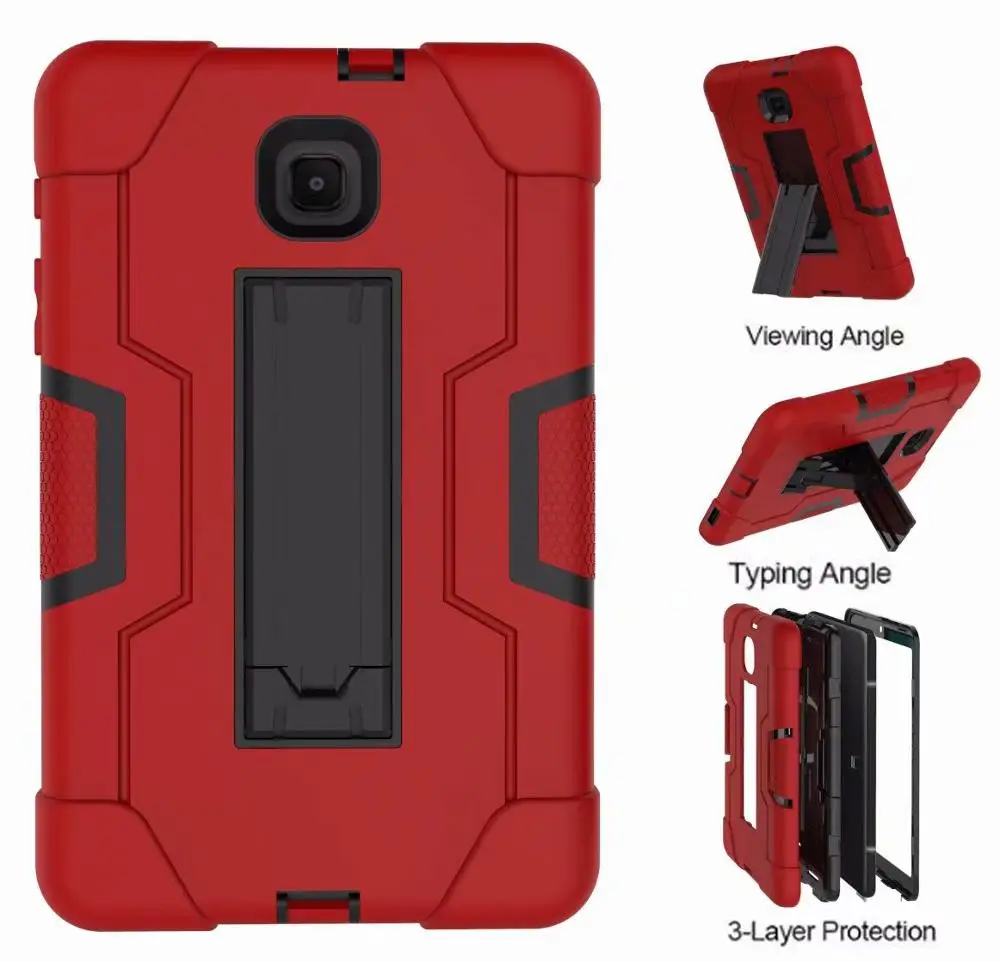 Red Чехол для Samsung Galaxy Tab A 8,0 T387 T387V ударопрочный чехол для всего тела чехол-подставка для SM T387 SM-T387 Чехол+ пленка - Цвет: Red
