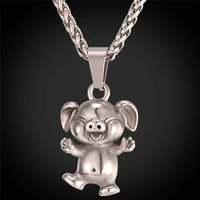 cute pig pendant necklace women men jewelry with stainless steel chains fashion animal necklace lucky charms p2463g