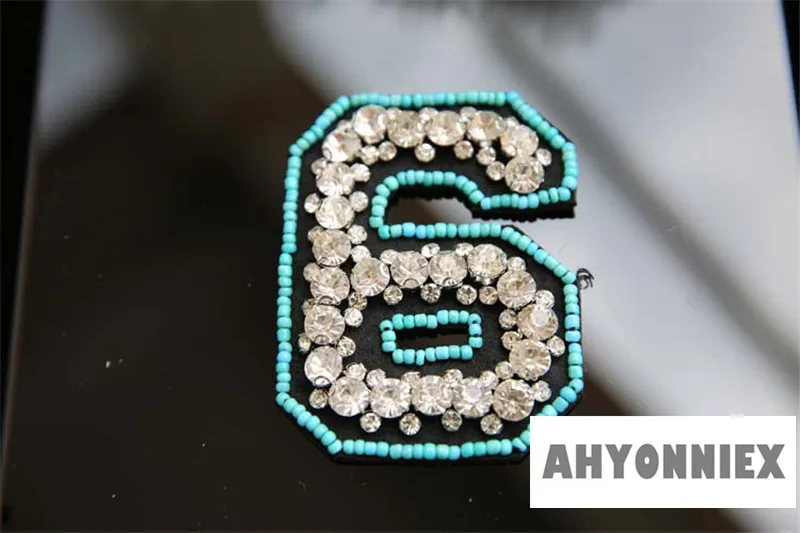 Large Size 0-9 Number Rhinestones beads patches Baseball Uniform DIY Applique Sew On Water Drill Parches for Clothes Bags