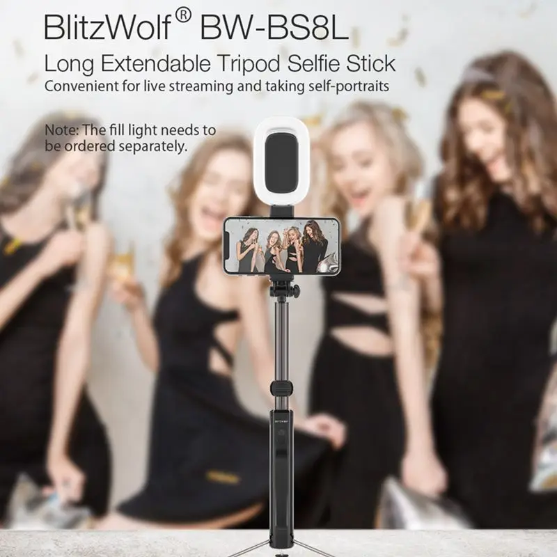 BlitzWolf BW BS8L 3 в 1 bluetooth селфи палка светодиодная вспышка длинная Удлиняемая мульти