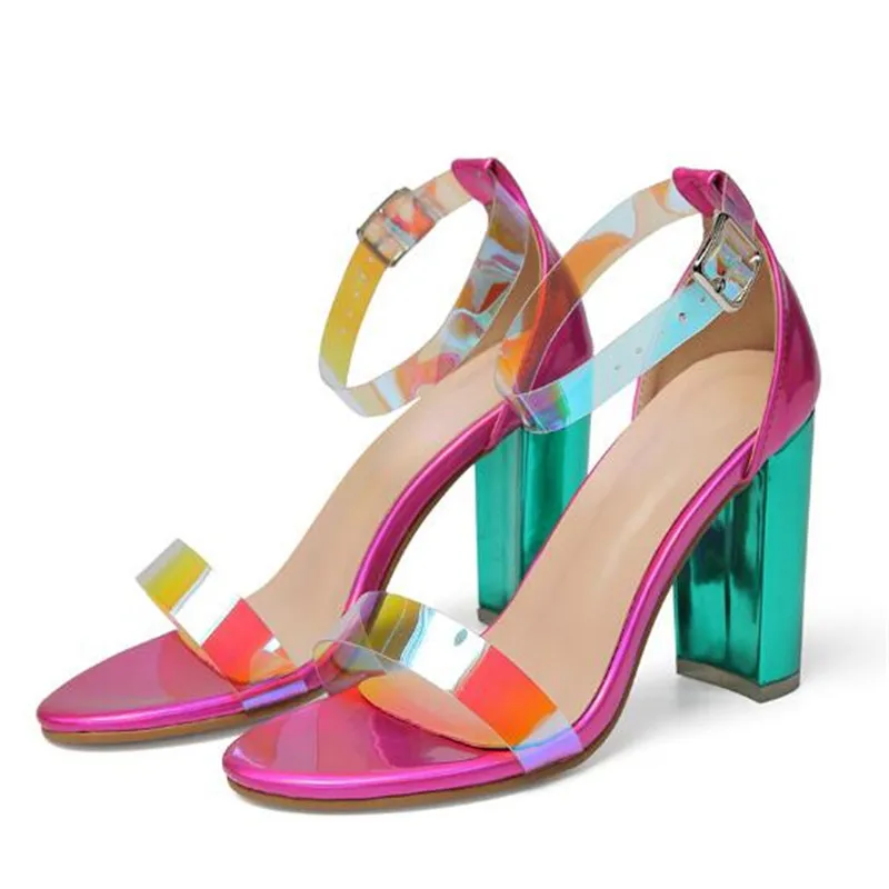 

High Heels Women Sandals Shoes Wearing PVC Transparent Ankle Strap High Heel Buckle Strap Sandals Party Shoes