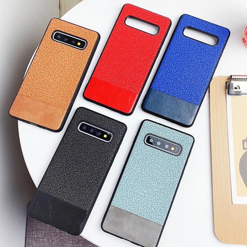 YHBBCASES For Samsung Galaxy S10 Plus S8 S9 Fashion Splice Leather Cases Note 8 9 Couples Solid Color Phone Cover |