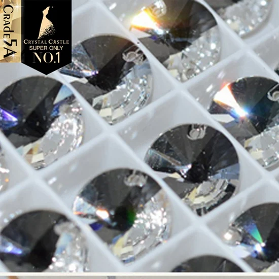 Crystal Хрустальный замок пришивные стразы 5A круглые Rivoli стеклянные стразы кристаллы для камень для пришивания два отверстия пришивные стразы для платьев - Цвет: Crystal