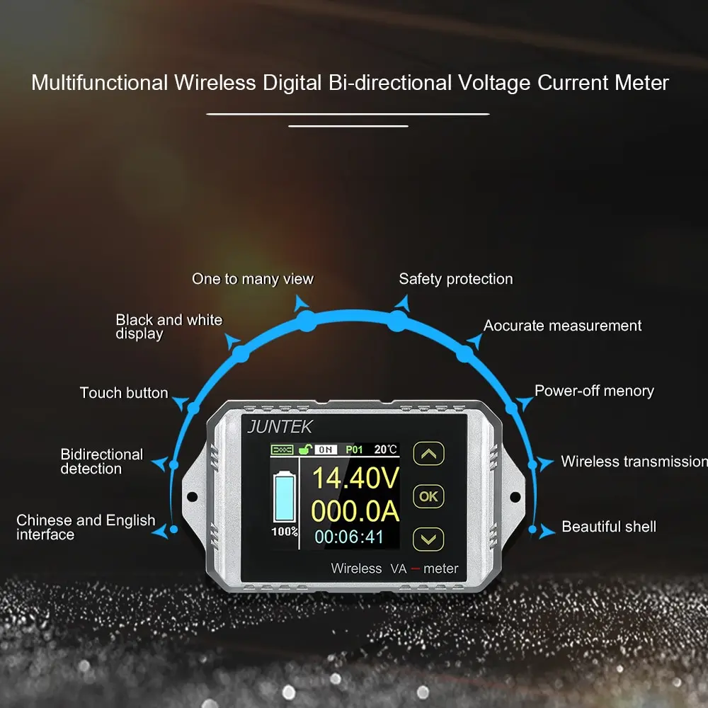 JUNTEK беспроводной двунаправленный измеритель напряжения тока Амперметр