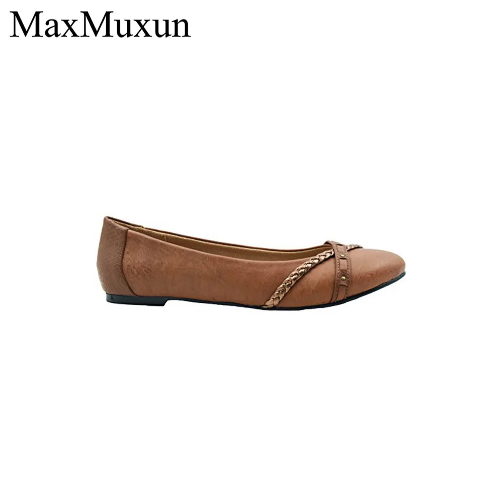 MaxMuxun/Лидер продаж; сезон весна-осень; кожаная обувь; женские балетки на плоской подошве для работы; Модные слипоны; Женские Повседневные балетки; женская обувь