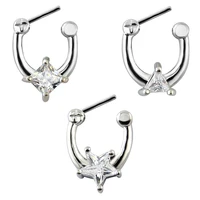 16g stainless steel decorative septum rings clicker septum ring piercing square cubic zircon septum with retainer