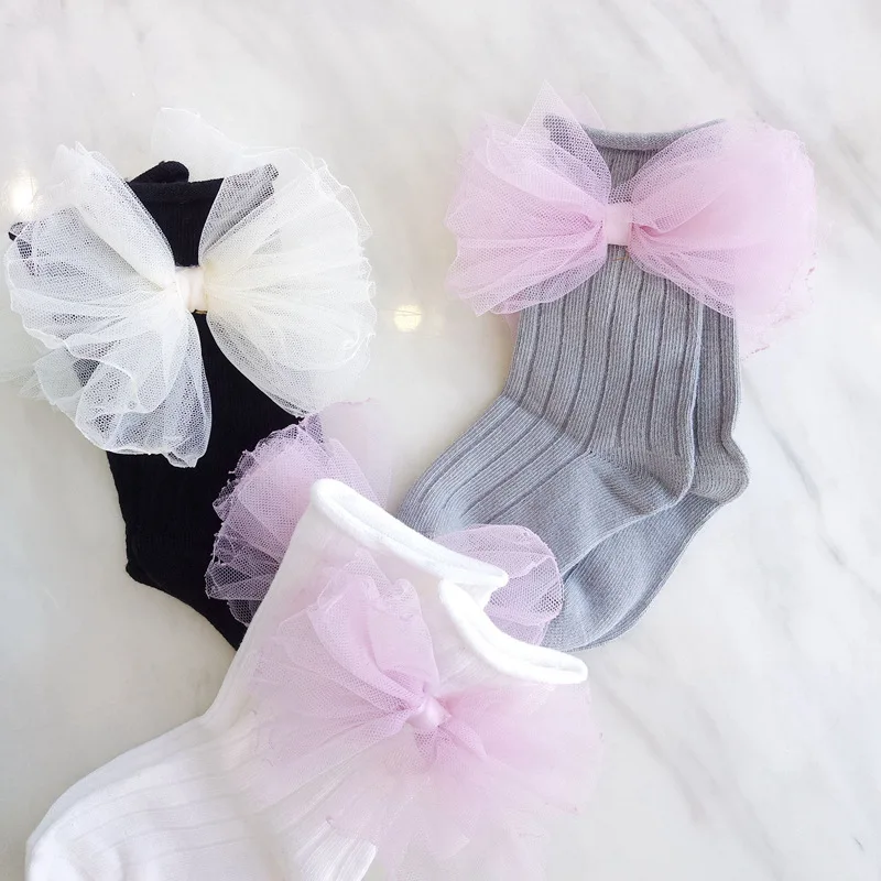Sweet 100% Cotton Socks For 1-3 Y Baby Cute Yarn Bow Foot-wear Girls Lovely Newborn Infants Soft Wear Accessories | Детская одежда и