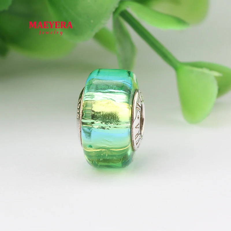 MAEYERA подлинные 925 пробы серебряные бусины лэмпворк яркие серебряные бусины из муранского стекла подходят к Европейскому браслету 920306