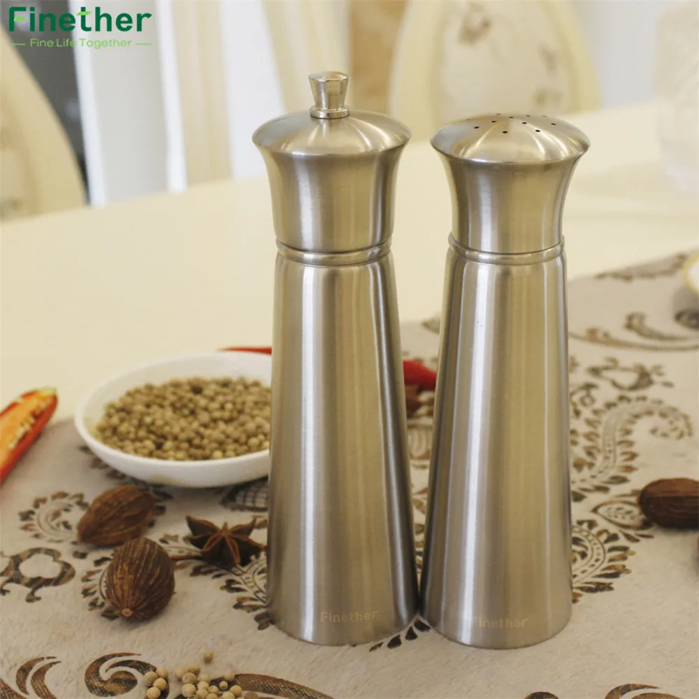 Finether шт. 2 нержавеющая сталь руководство соль мельница для перца шлифовальные