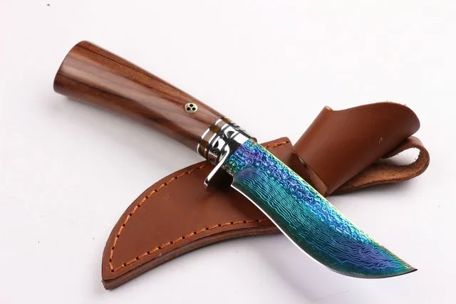 New Colorful Titanium Damascus Hunting Knives Yellow Sandal Handle Survival Straight Knife Outdoor Camping EDC Tools | Инструменты