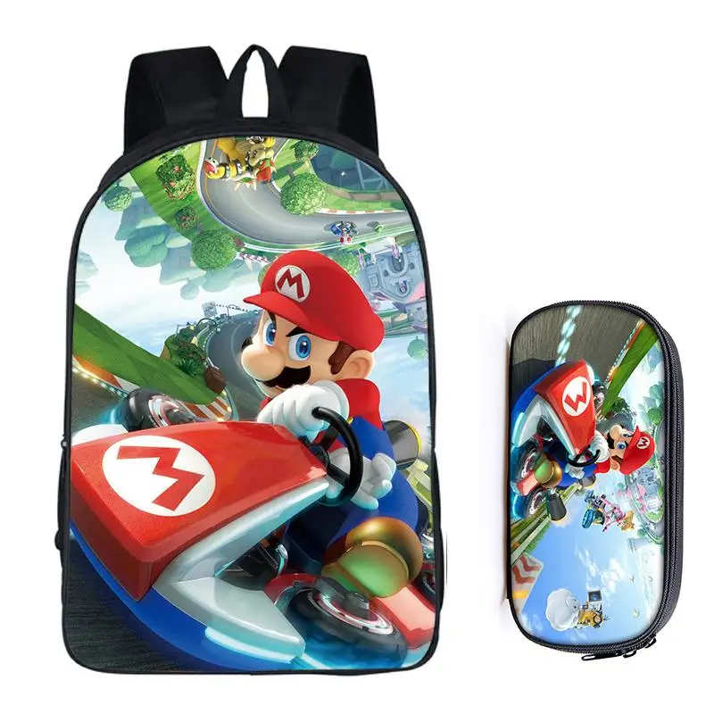 2Pcs Mario 07 16 дюймов Mario Bros Sonic the Hedgehog, школьная сумка для детей, рюкзак для мальчиков, детские школьные наборы, сумка-карандаш, школьная сумка для малышей - Цвет: 2Pcs Mario 07