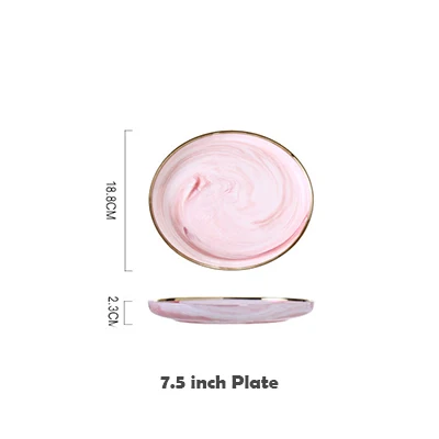 7.5 Inch Plate Уникальная нордическая розовая Пномпень керамическая посуда бытовая мраморная фарфоровая блюда для бифштекса тарелка миска для риса, лапши, супа столовая посуда - Цвет: 7.5 Inch Plate
