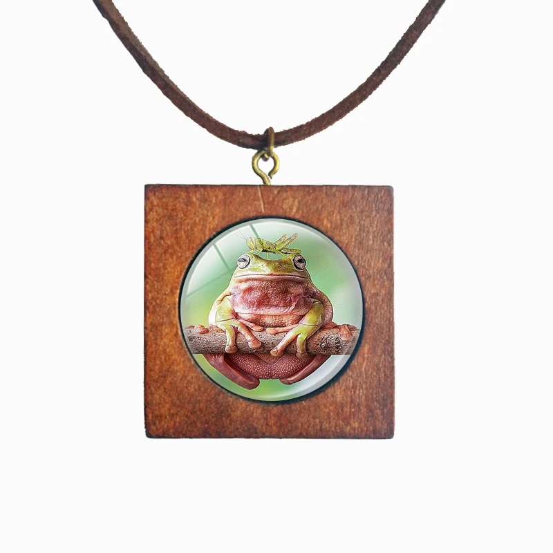 Lol. .. Я жду. Маленькая лягушка стекло кабошон дерево квадратное ожерелье подвеска