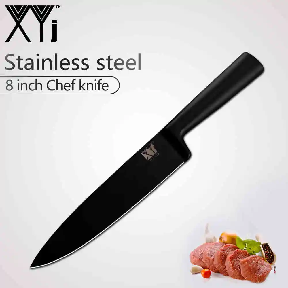 C.8Chef kinfe XYj, кухонный нож из нержавеющей стали, острый, черный, фруктовый, утилита сантоку, шеф-повара, нож для нарезки хлеба, точилка, бар, держатель, подставка - Цвет: C.8Chef kinfe