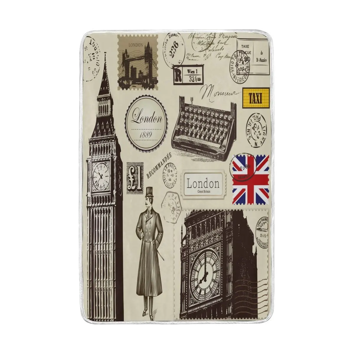 Винтажное одеяло с символикой Лондона мягкое теплое уютное постельное легкое