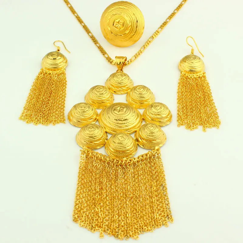 Африканские/Дубай наборы ювелирных изделий для невесты 24K золото цвет