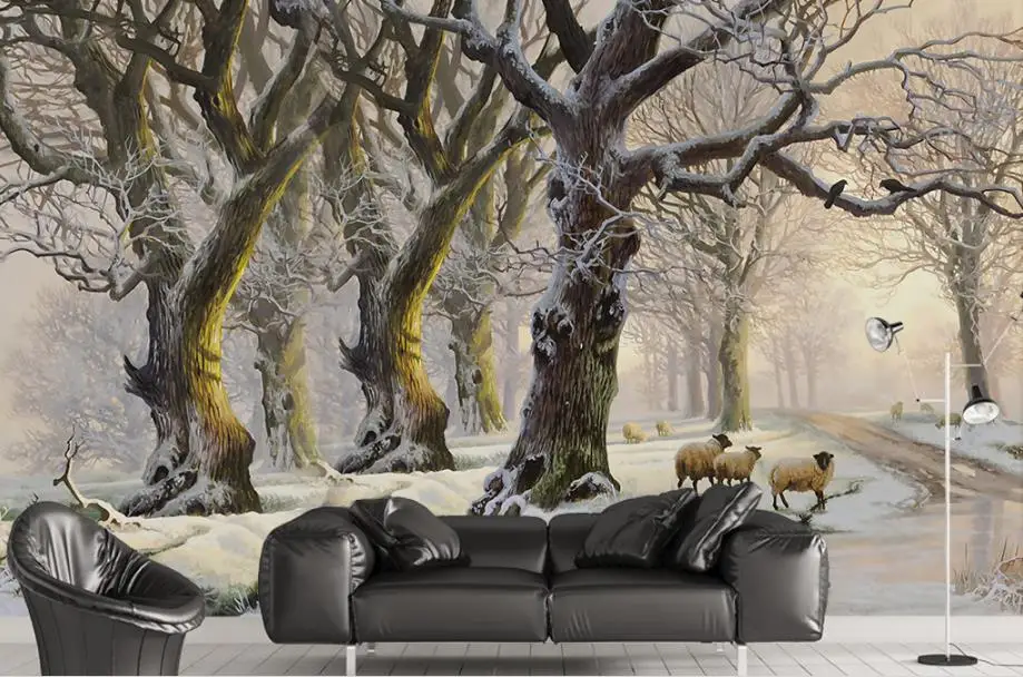 

Пользовательские фото 3D обои картина маслом красивый снег лес 3D обои гостиная спальня ТВ фон