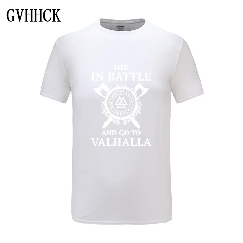 white GVHHCK Die In Battle And Go To Valhalla Viking, мужские футболки, хит, летняя брендовая Футболка реглан, хлопок, облегающие футболки - Цвет: white