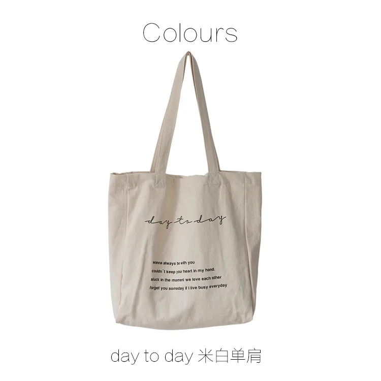 Women Canvas Shoulder Bag Day To Day Letters Print Daily Shopping Bags Students Books Bag Cotton Cloth Handbags Tote For Girls