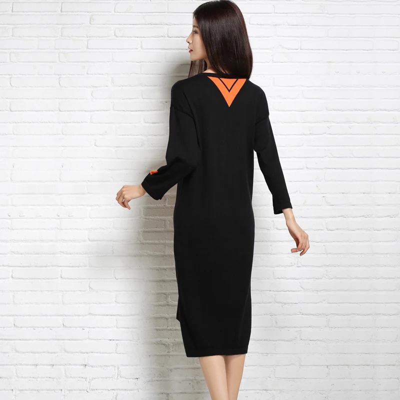 Новинка весна-осень 2019 Женский кашемировый свитер в пол с круглым вырезом