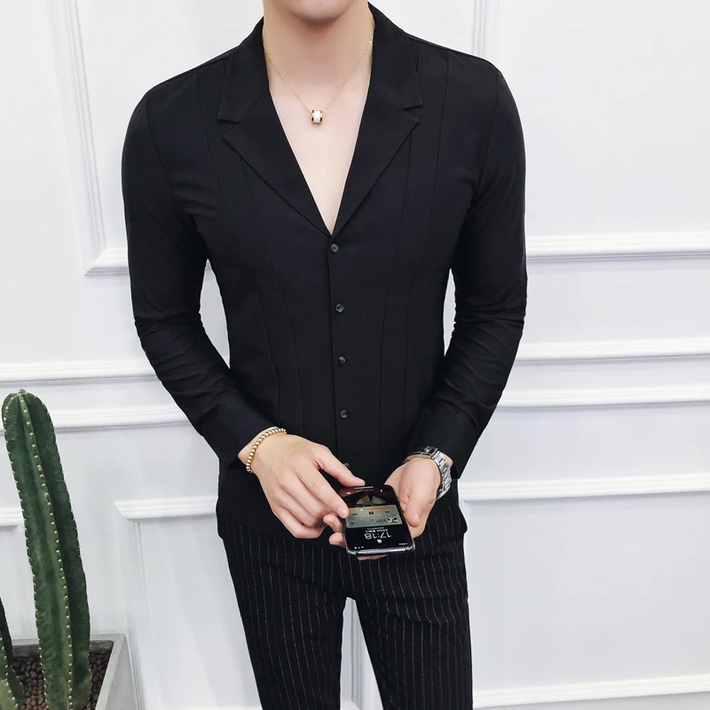 Мужская одежда белая Облегающая рубашка с воротником 2019|Повседневные рубашки| |