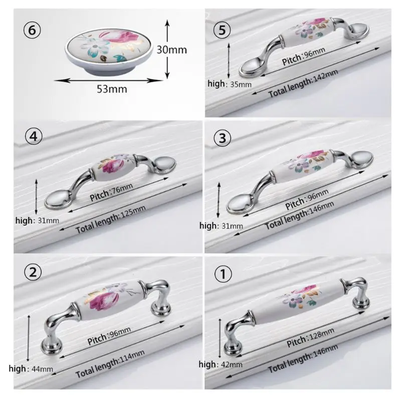 

Tulip Printing European Pastoral Ceramic Handle Modern Minimalist Bright Chrome Cabinet Drawers Shoe Cabinet Cabinet Door Handle