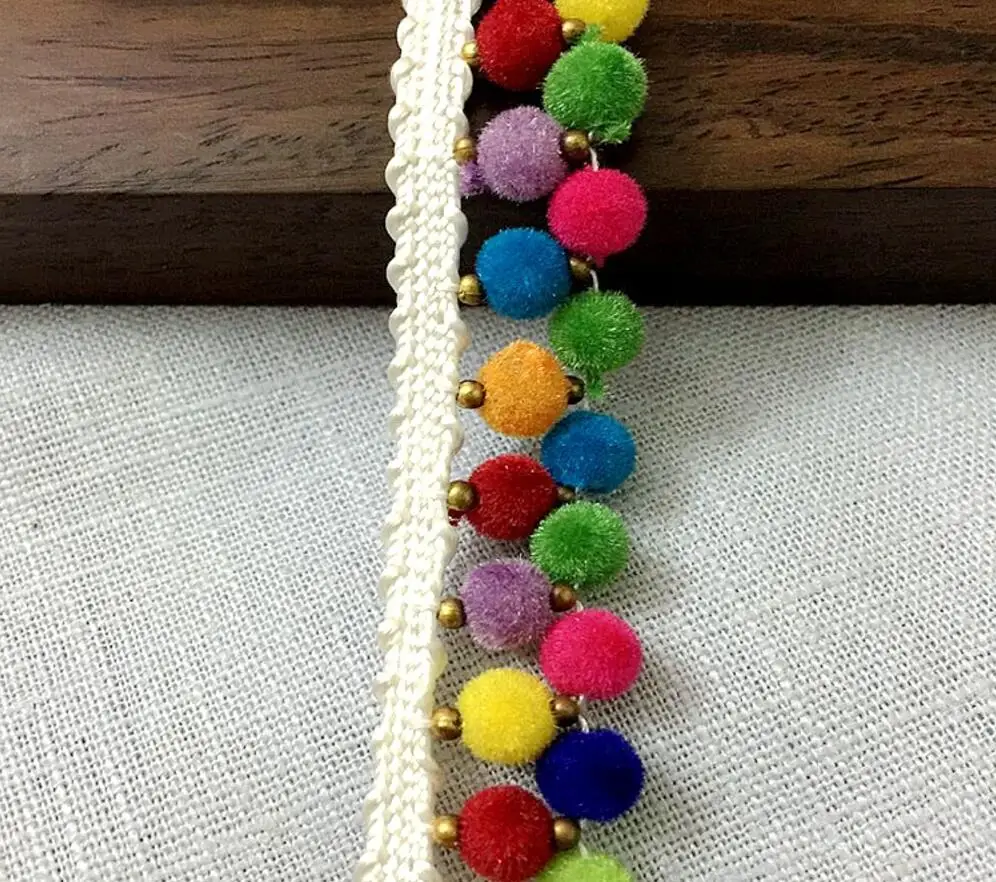 3Yard White/Black Colorful Pompoms Beaded Lace Fabric Trim Ribbon For Apparel Sewing DIY Collar Doll Cap Hair clip | Дом и сад