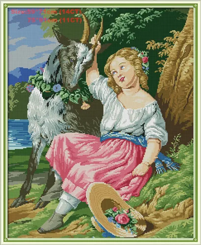 Shepherd girl Красивая женщина Вышивальная нить фирмы DMC печатная вышивка крестиком печатная Картина на холсте водорастворимый Холст Вышивка крестом - Цвет: Shepherd girl