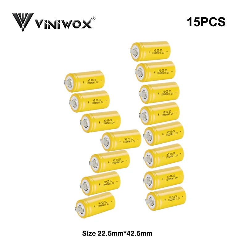 15PCS Фонарик, электроинструмент, аккумулятор, 1,2 в, SC 1200 мАч, NI-CD, NICD, аккумуляторы для 6 в, 7,2 в, 9,6 в, 12 В, аккумуляторные батареи - Цвет: 15PCS