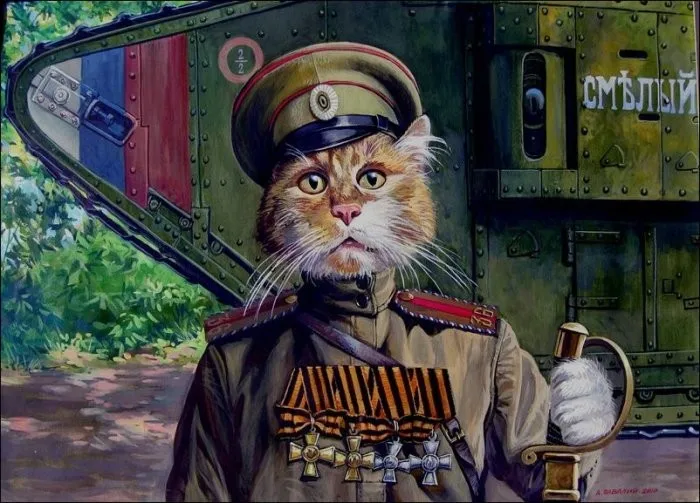 Советская кошка солдат Танк водителя иллюстрация Классическая Настенная