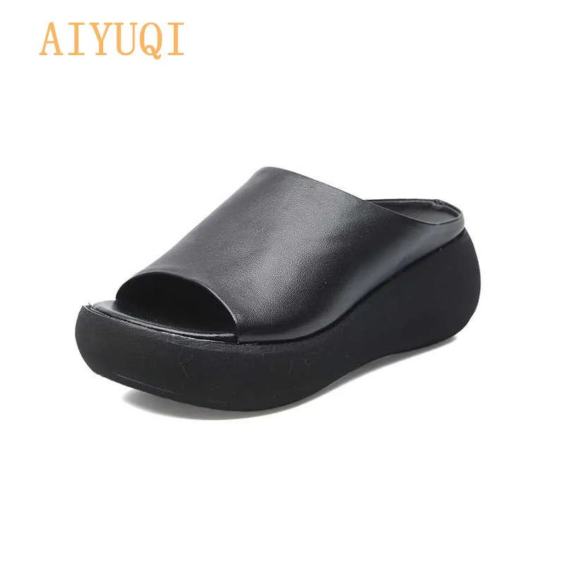 AIYUQI женские шлепанцы на платформе; Новинка года; женские сандалии из 100 натуральной кожи; повседневные уличные женские сандалии в стиле ретро
