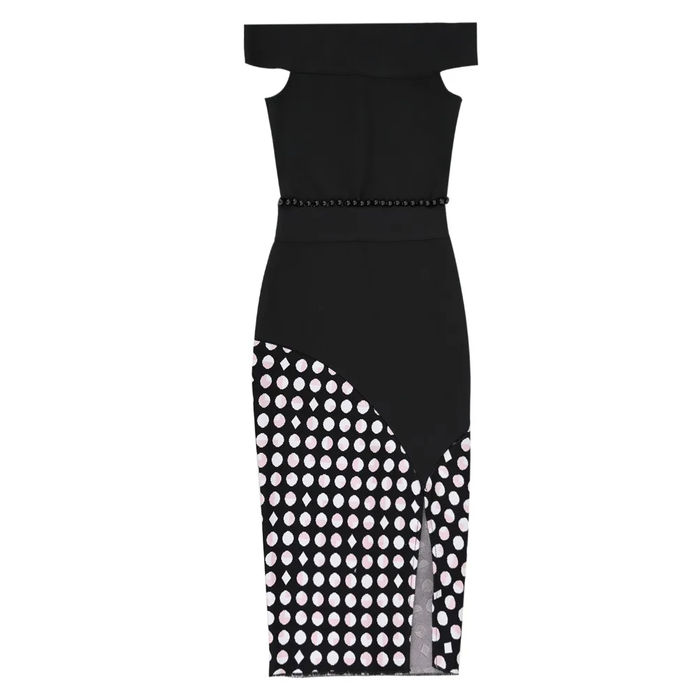 Herve Leger Babe сексуальная Slash шеи Разделение Бандажное платье укороченный топ с