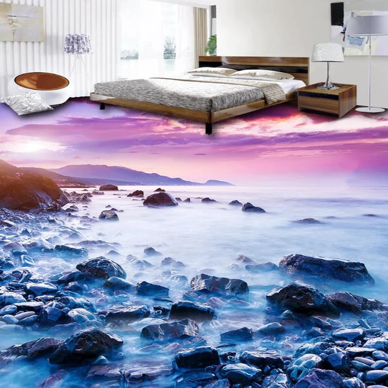 

Custom Any Size Floor Wallpaper Seaside Landscape Stone Tiles Floor Mural Bathroom Kitchen PVC Self-Adhesive Waterproof Sticker