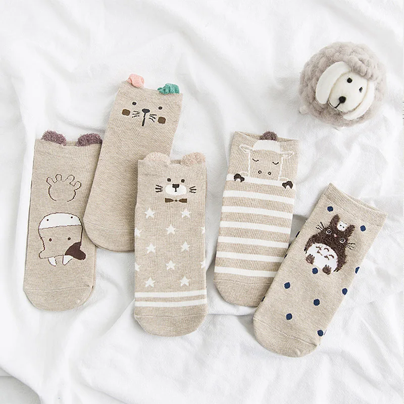 5 пар, новинка, женские хлопковые носки, розовые, милые, носки с котом, короткие носки, красные носки для девочек с сердцем, повседневные, с ушками животных, 35-40