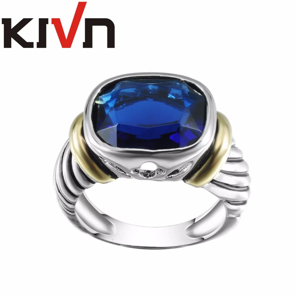 

KIVN Jewelry Blue CZ Cubic Zirconia Indian Rope Antique Vintage Bridal Wedding Engagement Rings for Womens 6pcs Lots Wholesale