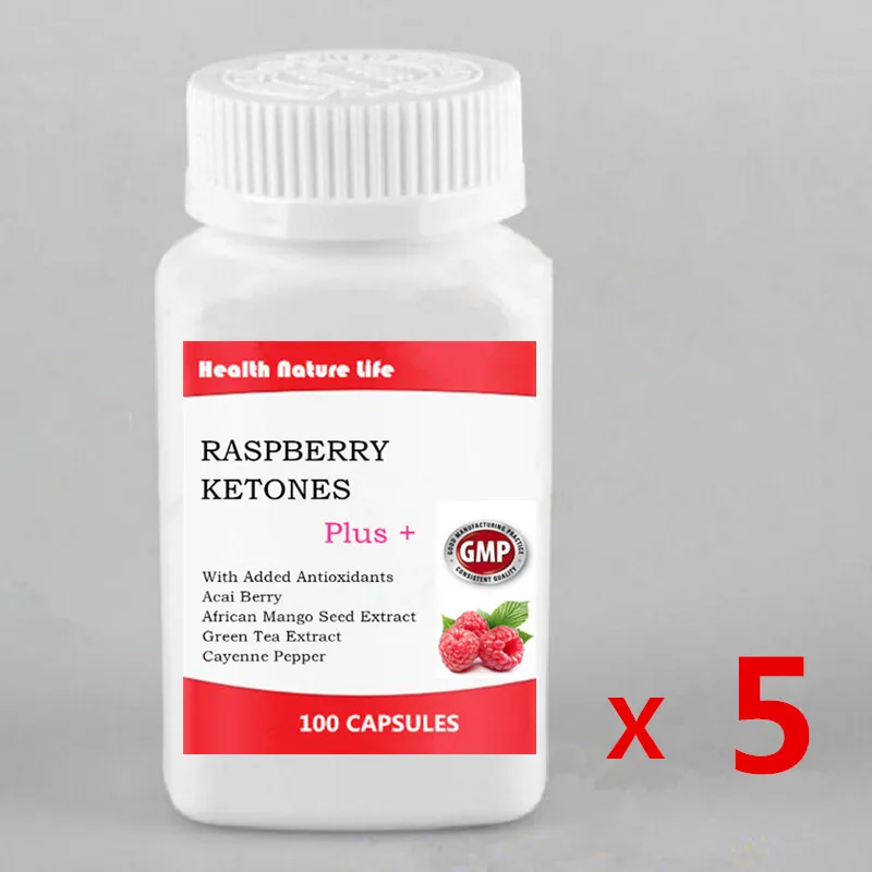 5 bottles Малиновые кетоны плюс, расширенный антиоксидант и экстракт зеленого чая для похудения, подавления аппетита, ресвератрола, веганов, 100 Количество - Цвет: 5 bottles