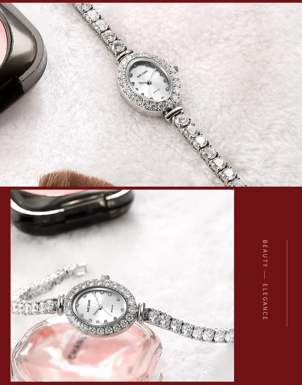 MEGIR Reloj Mujer женские часы-ЛЮКС Роза со стразами женские Дамские Часы Montre Femme люкс Damen Uhren Прямая поставка