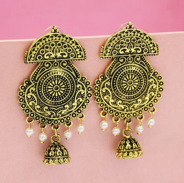 Индийские Винтажные висячие серьги ювелирные изделия Jhumka Tribal кисточка золотого
