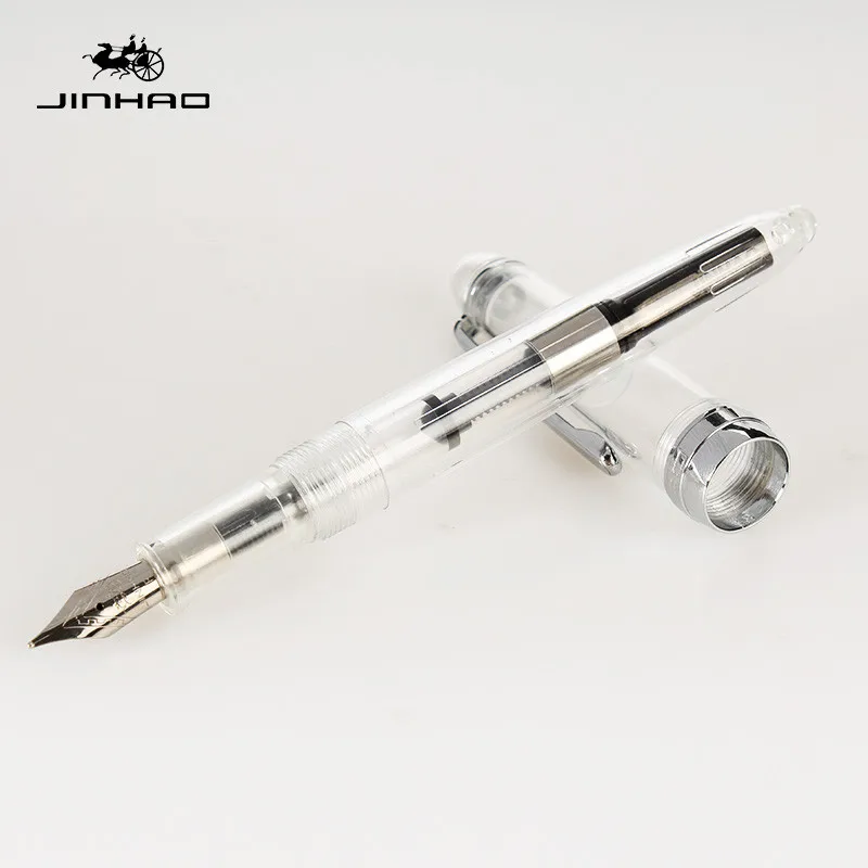 JINHAO 992 пластиковая перьевая ручка Вращающаяся крышка серебряные прозрачные