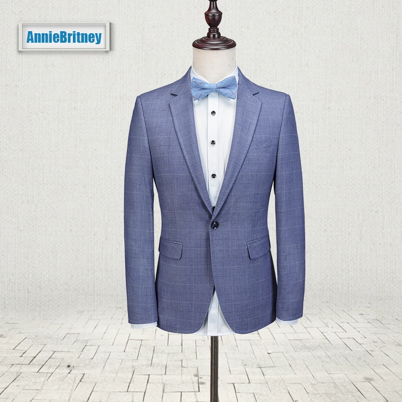 2018 новый мужской костюм блейзеры решетка Slim Fit Жених Смокинги s бизнес Лучший