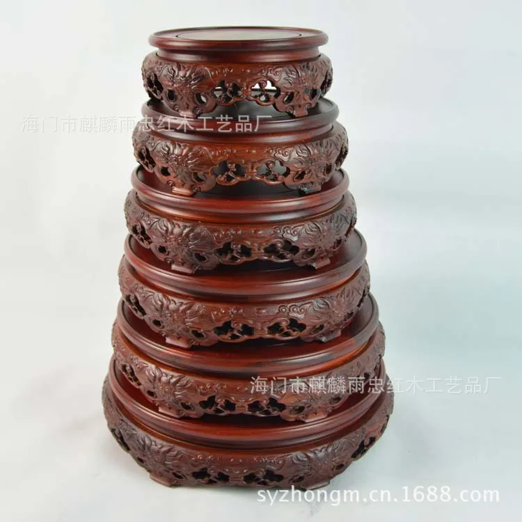 

[Rain] Zhong mahogany red sandalwood rotating base jade stone ornaments vase base