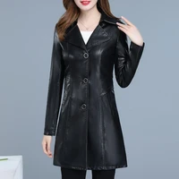 oversize women pu leather jacket 2021 spring autumn winter new female slim turn collar coat high quality black red