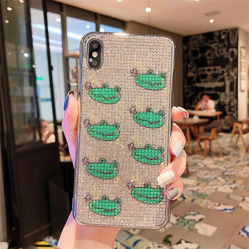 Чехол с блестками из страз для iPhone XS MAX XR X 7 8 Plus 6 6s из мягкого силикона TPU Fashion Crystal dinosaur Protector Back Cover on.