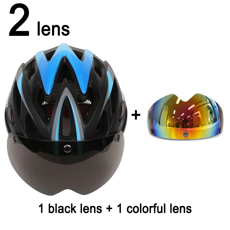 Blue Black 2 Lenses MOON Магнитные очки 275 г MTB дорожный горный велосипедный шлем в форме объектива велосипедный шлем 55-61 см Casco Ciclismo - Цвет: Blue Black 2 Lenses