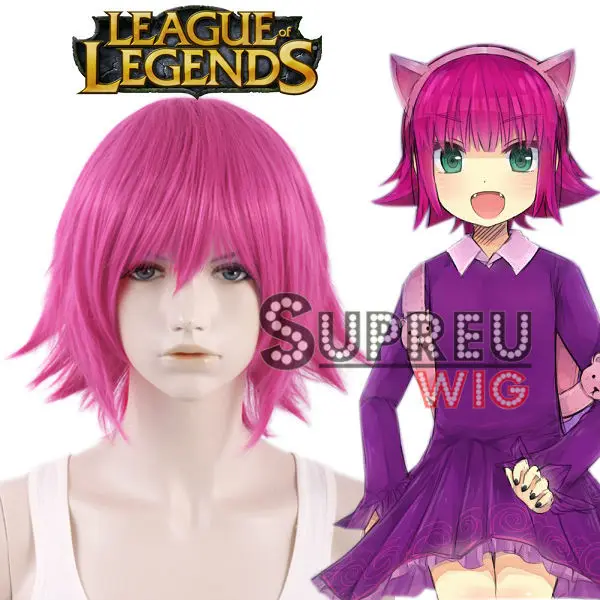 Лига легенд Энни Короткий Ярко-Розовый Аниме Косплей Парик LQ76 |