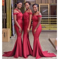 new 2020 african bridesmaid dresses burgundy satin mermaid spaghtti strap floor length long wedding guest dress cheap women gown