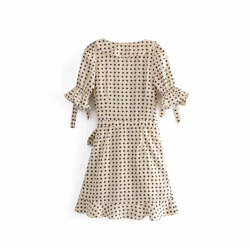 Chic Women Ruffles Dress 2019 Summer Ladies Lovely Heart Print Dresses Cute Girls Bow Layered Vestidos feminine clothes | Женская одежда